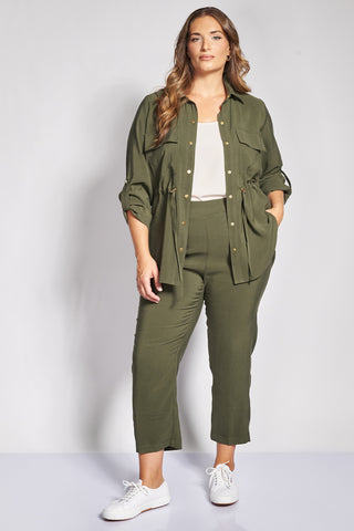 High-Waisted Twill Trousers - Khaki