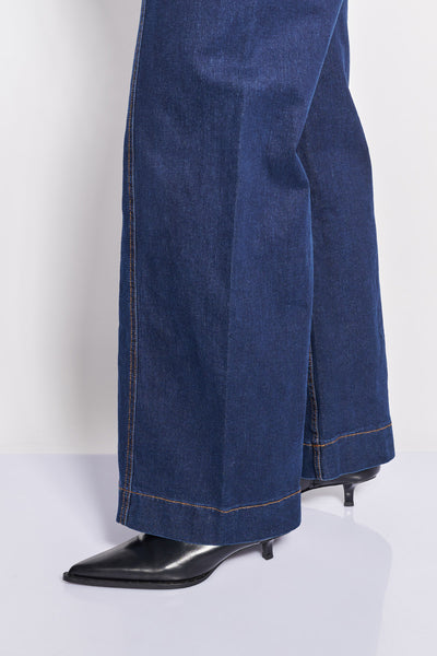 Ψηλόμεσο Τζιν παντελόνι wide leg με γαζί και κεντρική ραφή - Μπλε