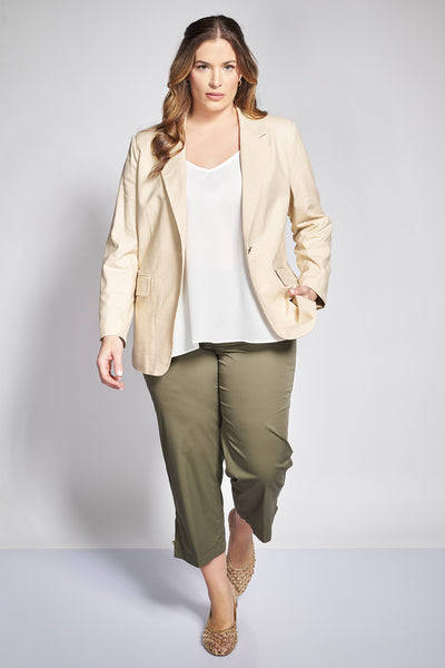 Linen blend blazer with one button closure - Beige