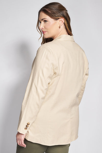 Linen blend blazer with one button closure - Beige