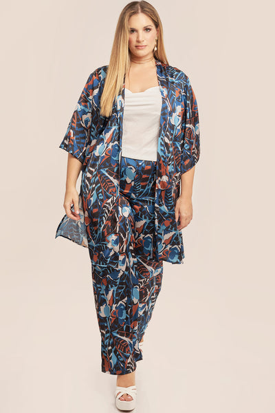 Satin trousers in botanical print - Blue