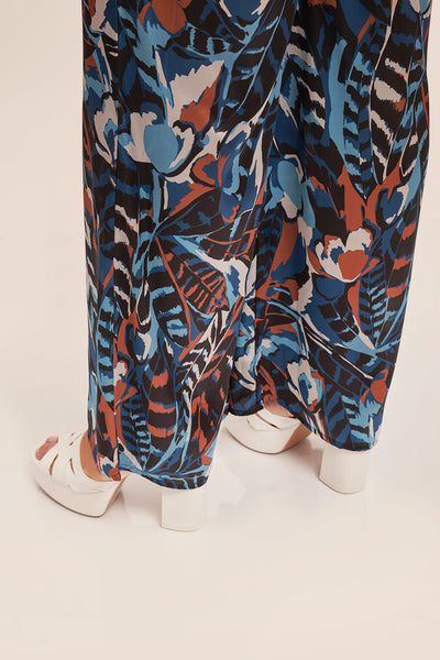 Satin trousers in botanical print - Blue