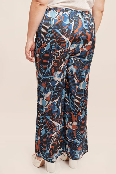Satin trousers in botanical print - Blue