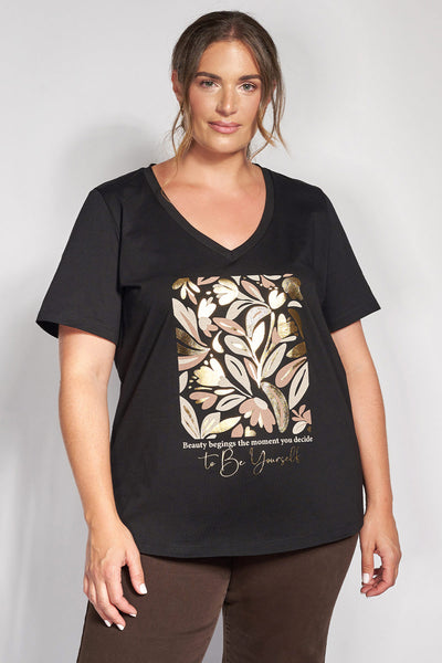 T-shirt βαμβακερό με στάμπα - Μαύρο