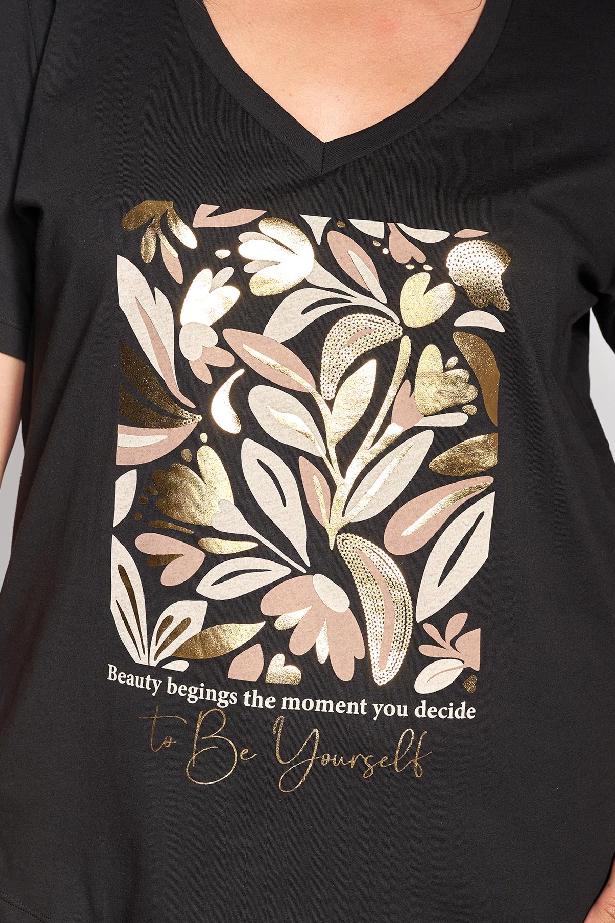 T-shirt βαμβακερό με στάμπα - Μαύρο