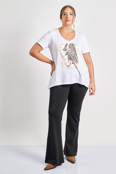 T-shirt βαμβακερό με στάμπα με λεοπάρ λεπτομέρειες - Άσπρο