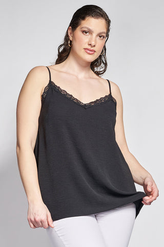 Top lingerie με τιράντες και λεπτομέρεια δαντέλας - Μαύρο