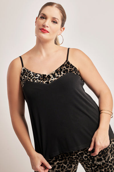 Top with animal print details - Black