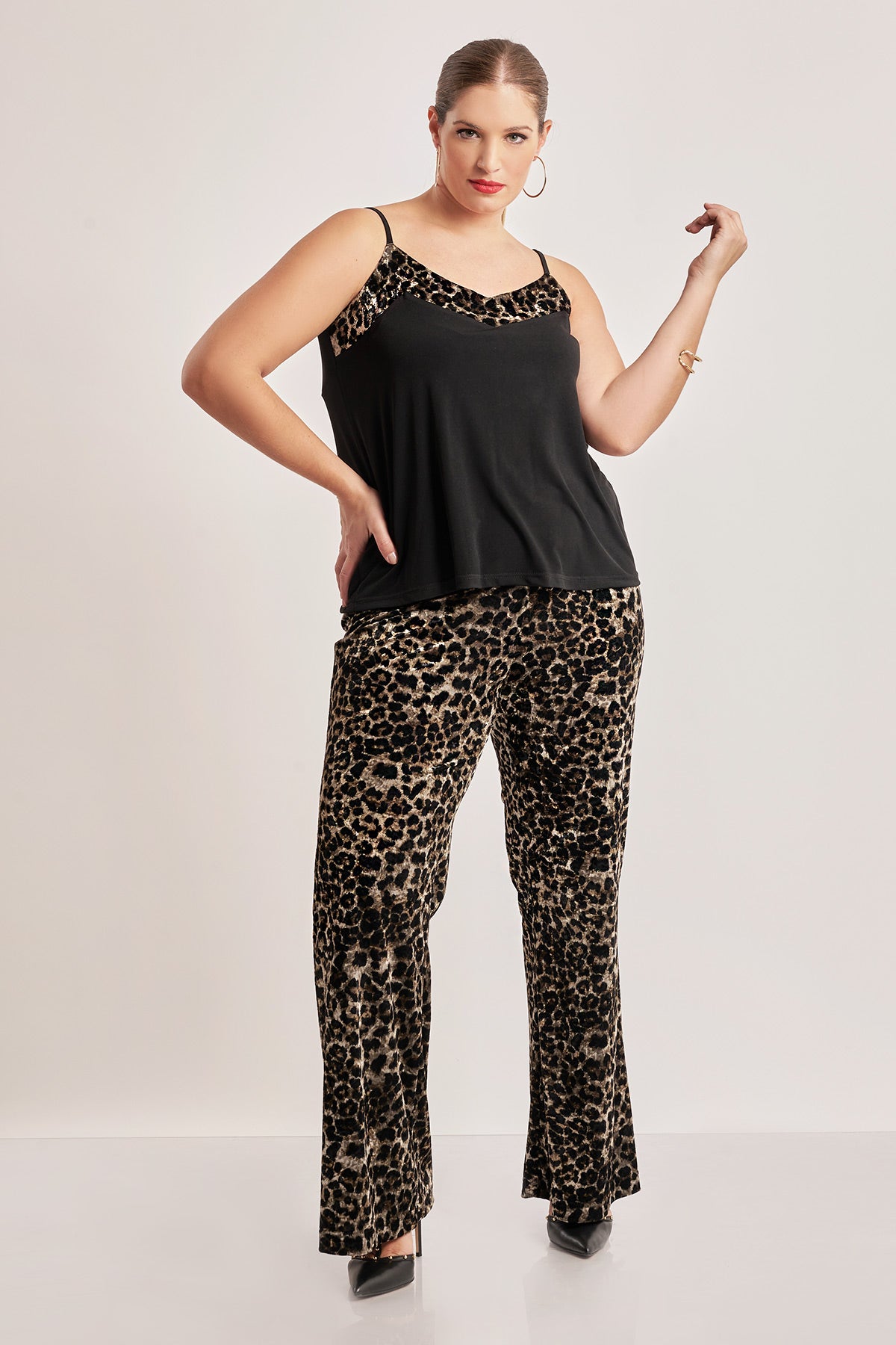 Top with animal print details - Black