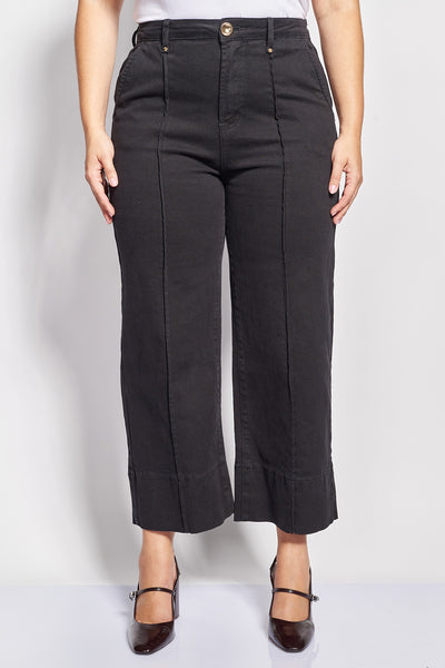Τζιν παντελόνι cropped wide leg με νερβίρ μπροστά - Μαύρο