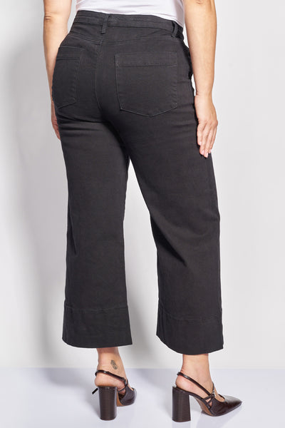 Τζιν παντελόνι cropped wide leg με νερβίρ μπροστά - Μαύρο