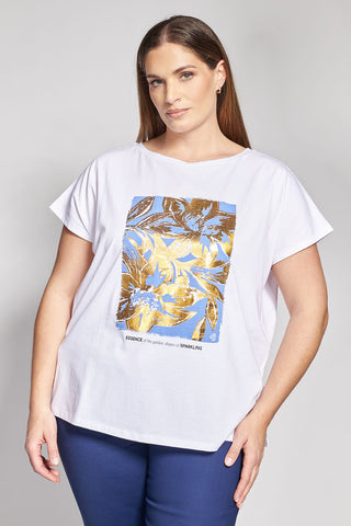 Cotton t-shirt with floral foil print - White
