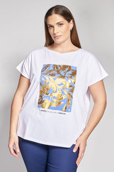 Βαμβακερό t-shirt με foil floral τύπωμα - Άσπρο