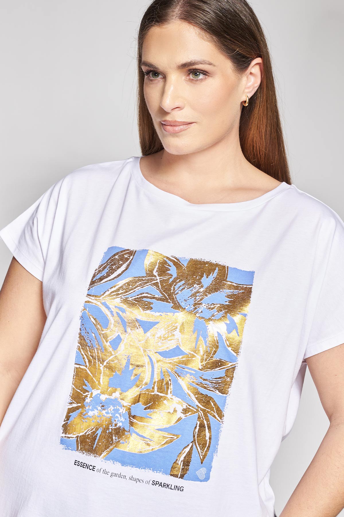 Βαμβακερό t-shirt με foil floral τύπωμα - Άσπρο