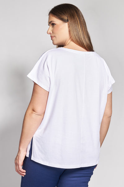 Βαμβακερό t-shirt με foil floral τύπωμα - Άσπρο