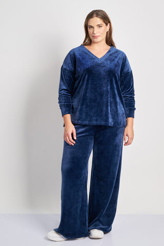 Velour Wide Leg Pants - Blue