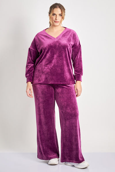 Velour Wide Leg Pants - Purple