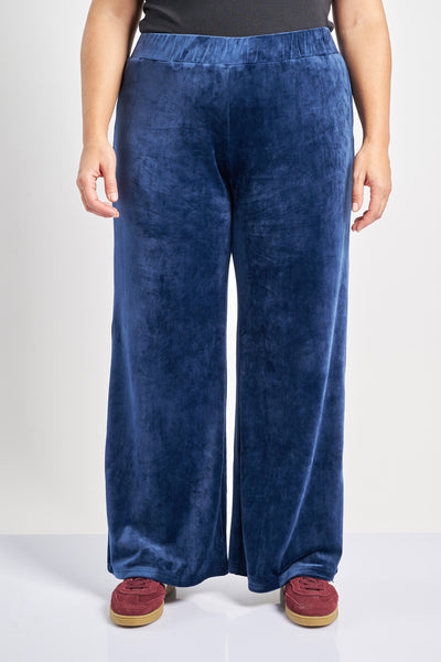 Velour Wide Leg Pants - Blue