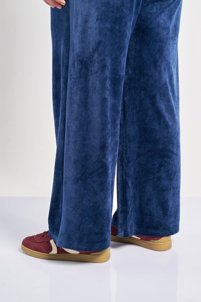 Velour Wide Leg Pants - Blue