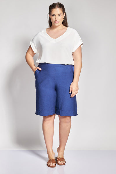 Linen-Look Bermuda Shorts with pockets - Blue